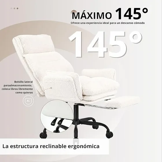 Submi grande con reposapiés, silla de escritorio de color beige con respaldo de acolchado tapizado — imagen 5 de 6