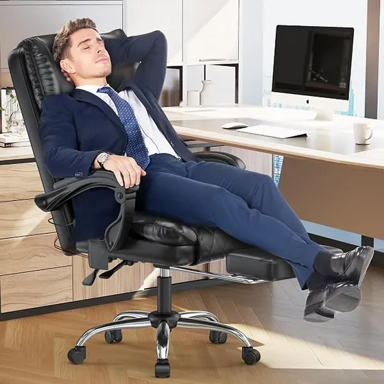 naspaluro con masaje y calefacción, silla de escritorio de color negro mate con respaldo de piel sintetica — imagen 2 de 6