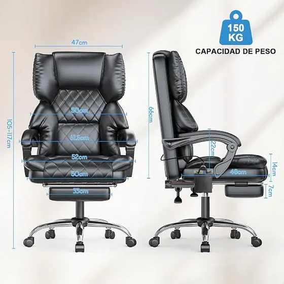 naspaluro con masaje y calefacción, silla de escritorio de color negro mate con respaldo de piel sintetica — imagen 3 de 6