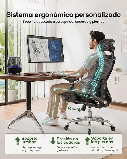 Marsail Big&Tall 6D, silla de escritorio de color negro con respaldo de malla transpirable — imagen 3 de 6