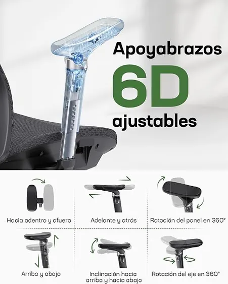 Marsail Big&Tall 6D, silla de escritorio de color negro con respaldo de malla transpirable — imagen 4 de 6