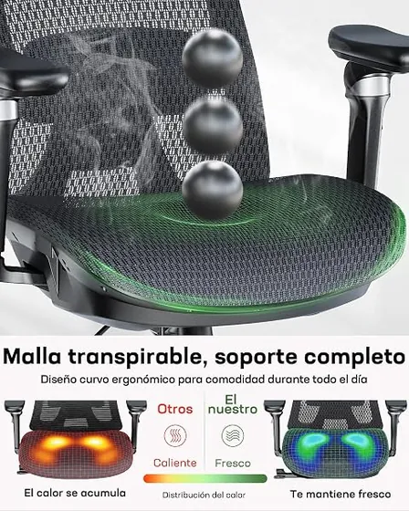 Marsail Big&Tall 6D, silla de escritorio de color negro con respaldo de malla transpirable — imagen 5 de 6