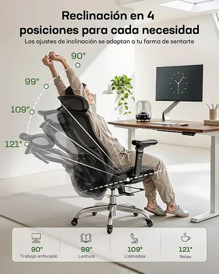 Marsail Big&Tall 6D, silla de escritorio de color negro con respaldo de malla transpirable — imagen 6 de 6
