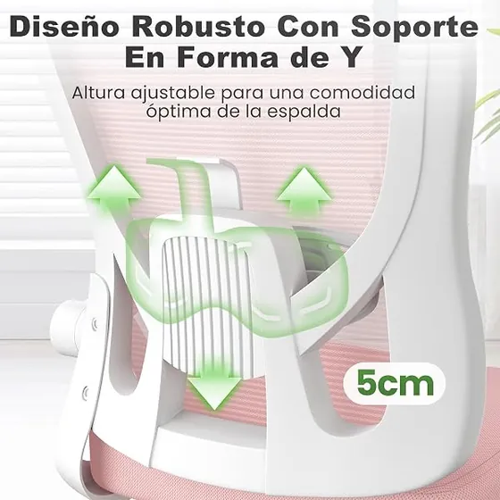 rattantree con reposacabezas 2D, silla de escritorio de color rosado con respaldo de malla transpirable — imagen 6 de 6