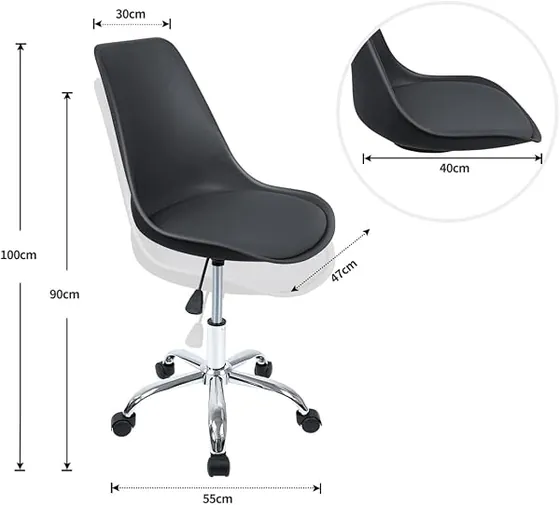 T-LoVendo sin brazos minimalista, silla de escritorio de color negro con respaldo de acolchado tapizado — imagen 3 de 6