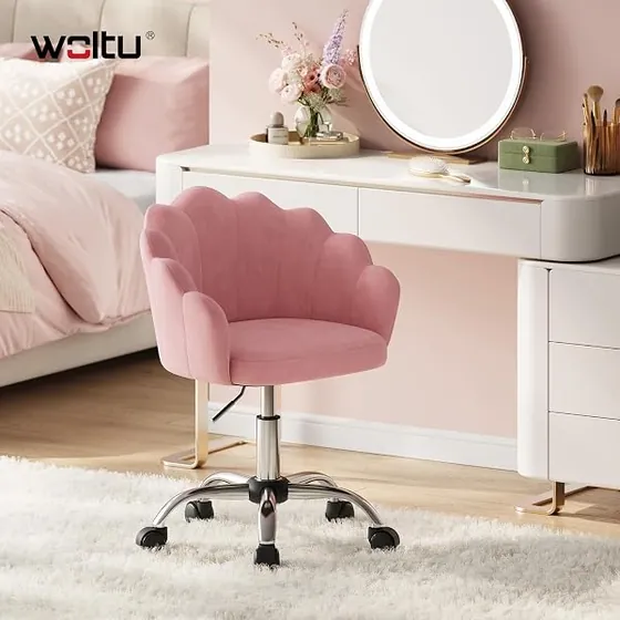 WOLTU de tocador, silla de escritorio de color rosa con respaldo de acolchado tapizado — imagen 2 de 6