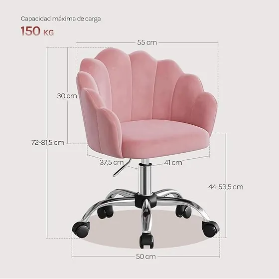 WOLTU de tocador, silla de escritorio de color rosa con respaldo de acolchado tapizado — imagen 3 de 6