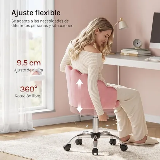 WOLTU de tocador, silla de escritorio de color rosa con respaldo de acolchado tapizado — imagen 4 de 6