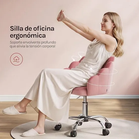 WOLTU de tocador, silla de escritorio de color rosa con respaldo de acolchado tapizado — imagen 5 de 6