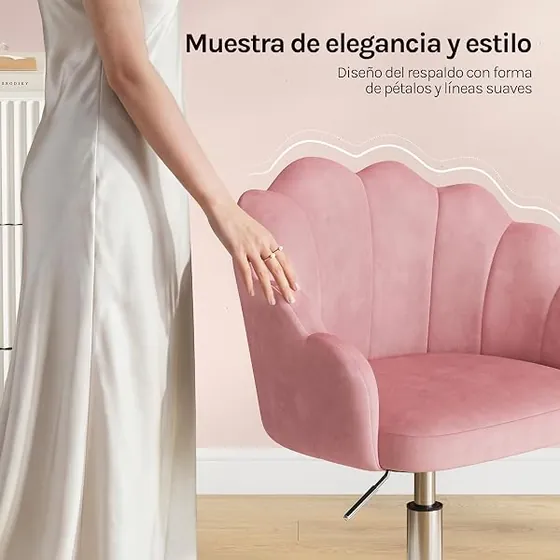 WOLTU de tocador, silla de escritorio de color rosa con respaldo de acolchado tapizado — imagen 6 de 6