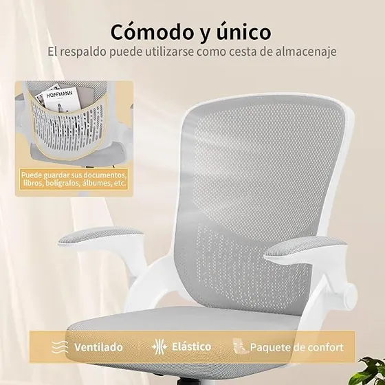 naspaluro de cojín firme, silla de escritorio de color gray con respaldo de acolchado tapizado — imagen 3 de 6