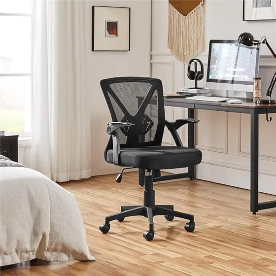 Yaheetech de respaldo fijo, silla de escritorio de color negro con respaldo de malla transpirable — imagen 2 de 6