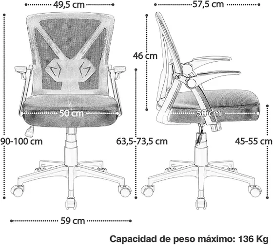 Yaheetech de respaldo fijo, silla de escritorio de color negro con respaldo de malla transpirable — imagen 3 de 6