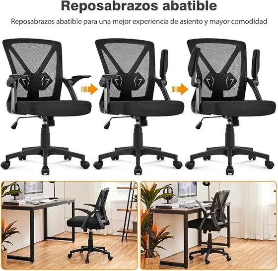 Yaheetech de respaldo fijo, silla de escritorio de color negro con respaldo de malla transpirable — imagen 5 de 6