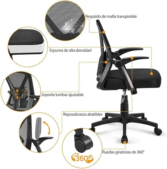 Yaheetech de respaldo fijo, silla de escritorio de color negro con respaldo de malla transpirable — imagen 6 de 6