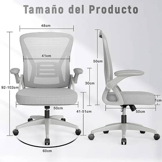 rattantree gris de malla, silla de escritorio de color gris con respaldo de malla transpirable — imagen 3 de 6