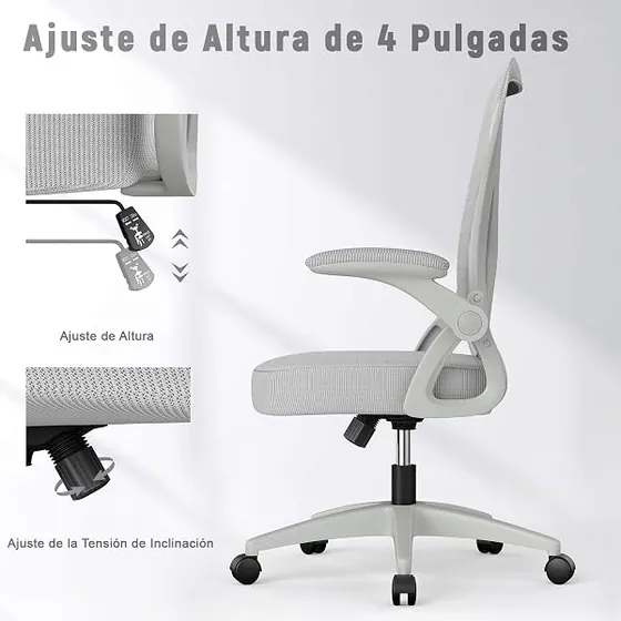 rattantree gris de malla, silla de escritorio de color gris con respaldo de malla transpirable — imagen 5 de 6