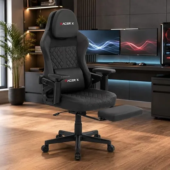 T-LoVendo Racer X gaming, silla de escritorio de color negro con respaldo de piel sintetica — imagen 2 de 6