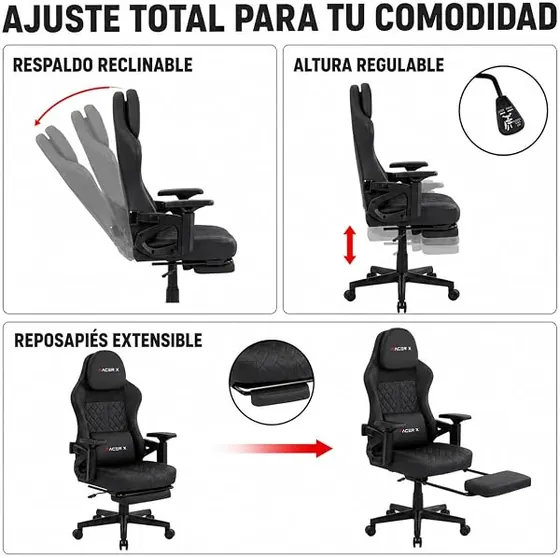 T-LoVendo Racer X gaming, silla de escritorio de color negro con respaldo de piel sintetica — imagen 5 de 6